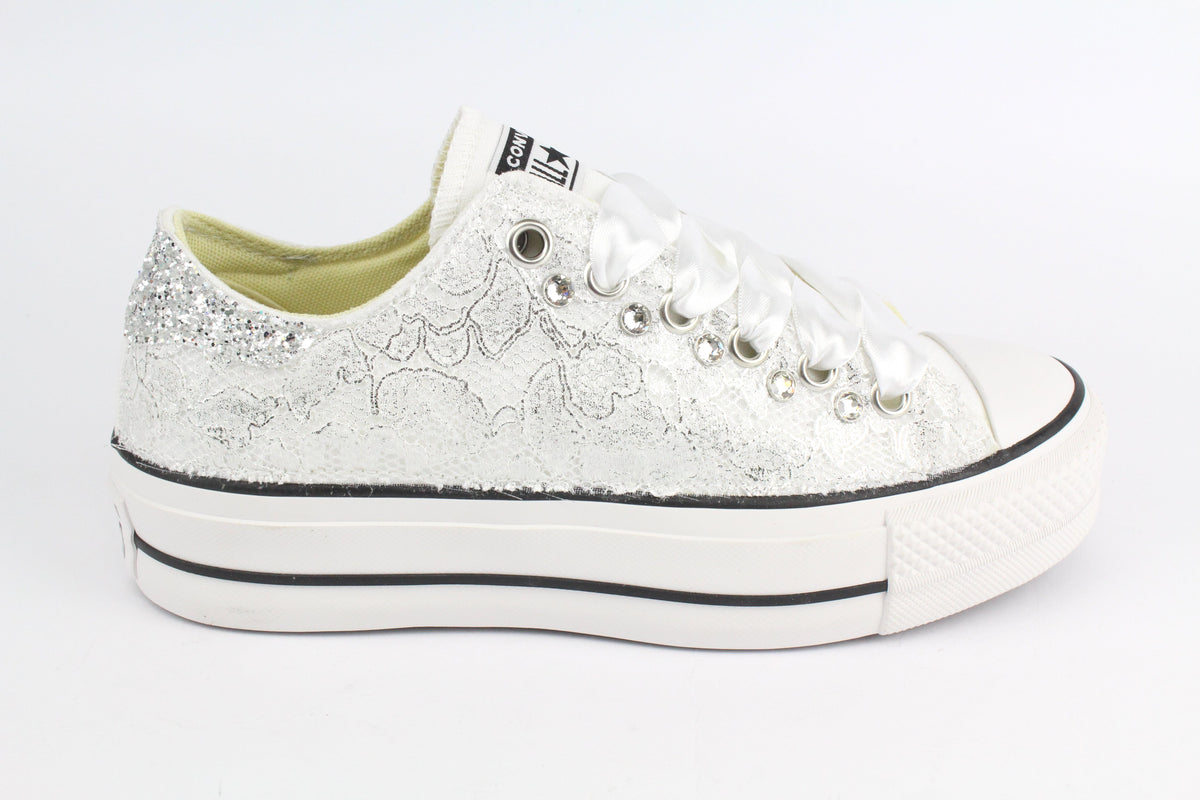 LA1970 Custom Sneakers – Platform Pizzo Argento & Strass – Originalansicht 2