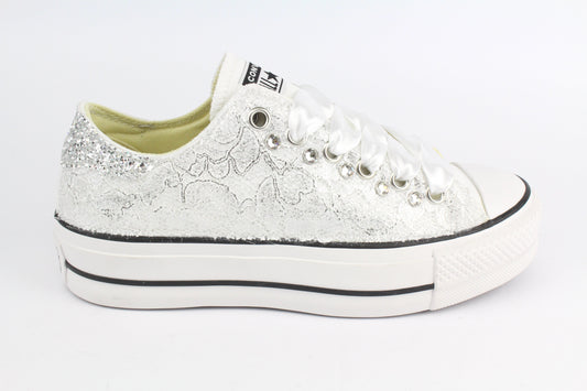LA1970 Custom Sneakers – Platform Pizzo Argento & Strass – Originalansicht 2