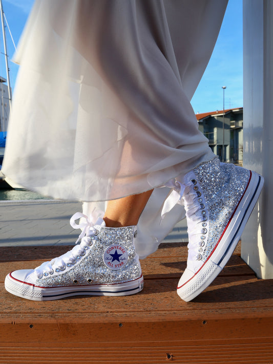 LA1970 Custom Sneakers – Total Glitter Silver White & Strass – Originalansicht 1