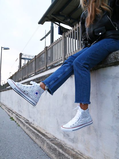 LA1970 Custom Sneakers – Total Glitter Silver White & Strass – Originalansicht 4