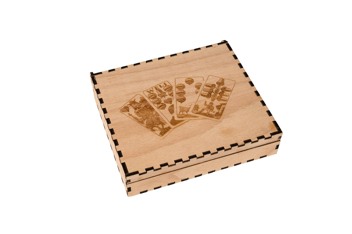 Wattbox aus Holz mit personalisiertem Deckel – Originalansicht, Gravurbeispiel