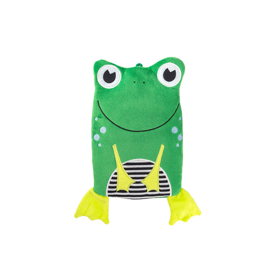 Kinder Öko-Wärmflasche 0,8 l mit Veloursbezug "Frosch" grün – Ansicht 1