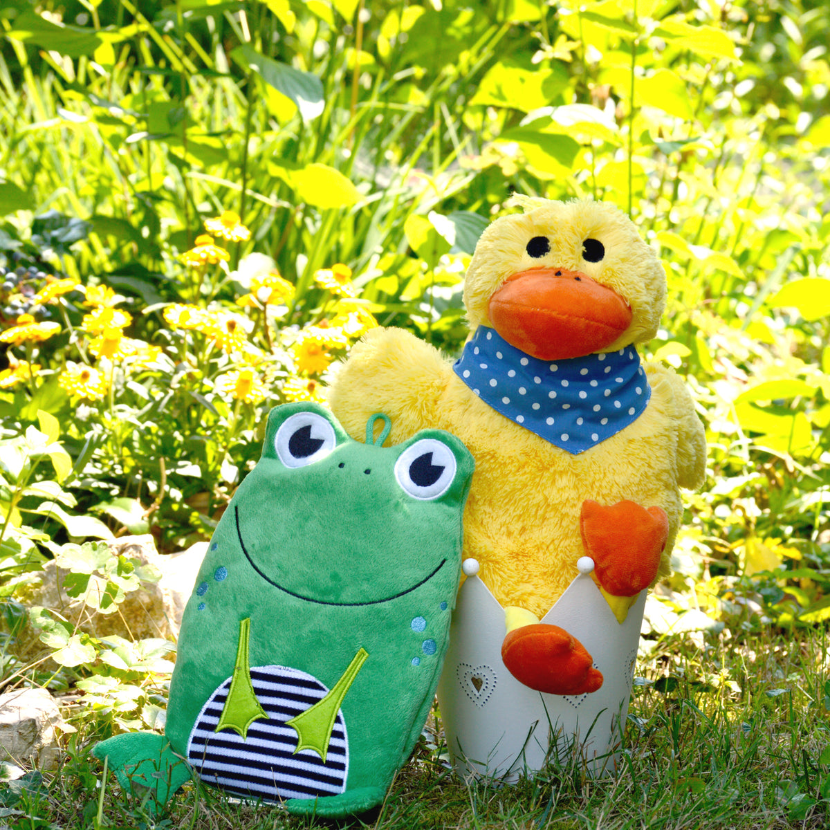 Kinder Öko-Wärmflasche 0,8 l mit Veloursbezug "Frosch" grün – Ansicht 9