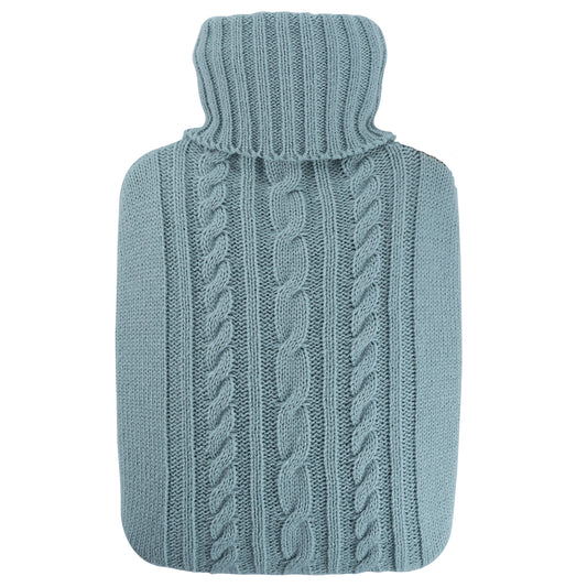Wärmflasche Klassik 1,8 l mit Strickbezug pastell-blau – Ansicht 1