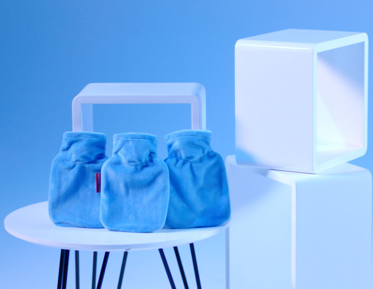 Mini-Wärmflasche 0,2 l mit Veloursbezug wasserblau – Ansicht 2