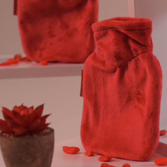 Mini-Wärmflasche 0,2 l mit Veloursbezug tomatenrot – Ansicht 2