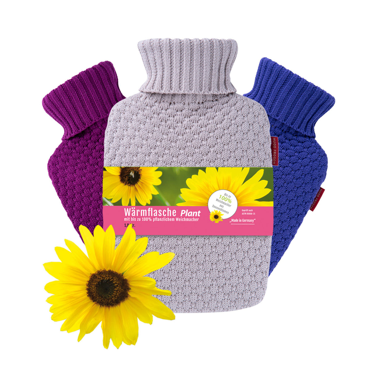 Wärmflasche Klassik Plant 1,8 l mit Bio-Strickbezug Sand – Ansicht 2