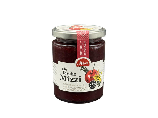 Moser Kirsche mit Vanille „die fesche Mizzi“ – vollständig etikettiertes Originalglas 340 g